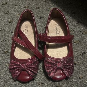 Sugar Kids Maroon Sparkle Bow Flats